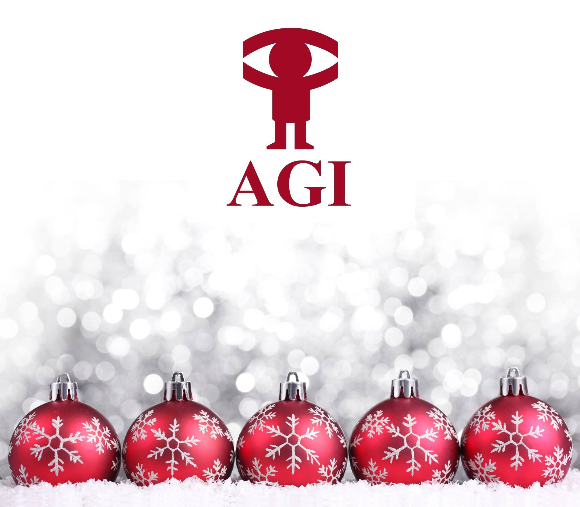 Logo de AGI en rojo con girnaldas navideñas